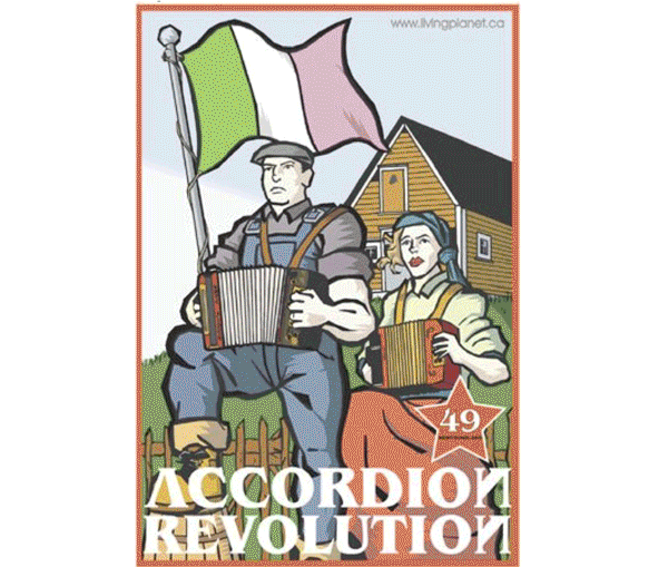 Animated slideshow of images that inspired the Accordion Revolution book's 'Rosie the Accordionist' cover. (Mostly women, WWII propaganda posters including several 'Rosie the Riveters,' and some wild-haired modern accordionists.